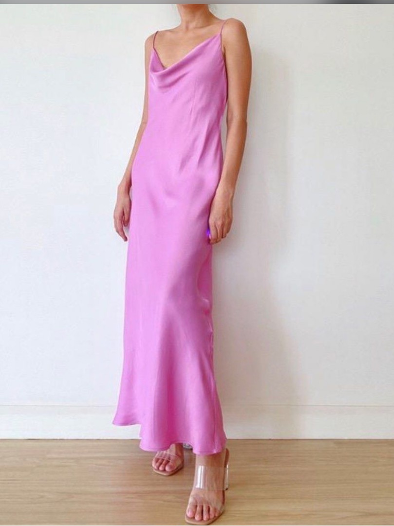 Nwt Zara Pink Purple Slip Satin Cowl Neck Midi Dress